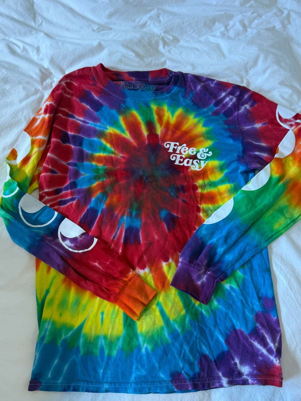 Unisex Free and Easy Tie-Dye Long Sleeve Top in Rainbow